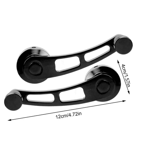 2 Pcs Window Handle And Window Riser Crank Winder Set For Classic Cars, Premium Alloy Material, Black Finish, Side View