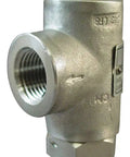 Rock Solid Three Eighths X One Half Inch Safety Relief Valve Rated At 100 PSI with stainless steel body and black base.