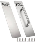 16 Inch Stainless Steel Door Handle Pull And Push Plate Kit With Screws Heavy Duty Gate Handle Bar For Home Office Warehouse Public Fits Wooden Or Composite Doors Brushed Silver, push and pull plates with handle