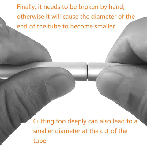 Close-up of hands holding a small silver brake-line tube with a split end, illustrating flare tool use.