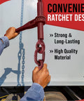Close-up of hands adjusting Four Pack Ratchet Chain Binders For 1/4 To 5/16 Inch G70 Chains, heavy-duty forged steel design.