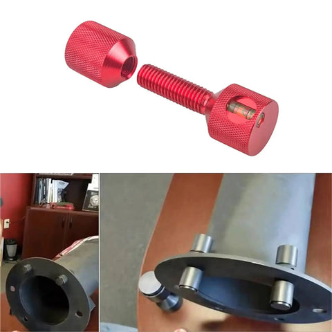 Awesome 4Pcs Two Hole Aluminum Flange Alignment Pins With Built-In Bubble Level For Rock Solid Stable Mechanical Flange Assembly And Install Work Red Black close-up of red alignment pin and tool setup