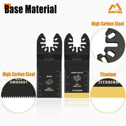 Heavy Duty Oscillating Multitool Blade Kit with 30 Piece Pro Grade Set showing high carbon steel and titanium blades