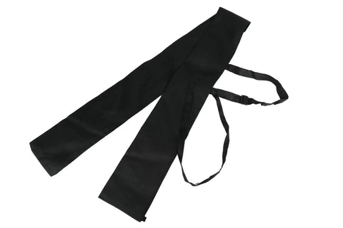Two Tone Black And White Cloth Sword Bag With Adjustable Shoulder Harness, shown flat with back strap visible