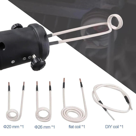 Straight Up Heavy Duty 1500W Portable Induction Heater Kit Includes Four Magnetic Coils and rugged carry case, showing heating coils.
