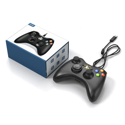 Wired Xbox 360 Controller For PC And Windows 11 10 8 7 with box, enhanced dual vibration and upgraded joysticks, USB cable visible