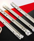Smooth Drawer Slides And Cabinet Rails For Kitchen, Office, And Workshop Gear, 20 Inch Double Roller Sliding Tracks, shown flat