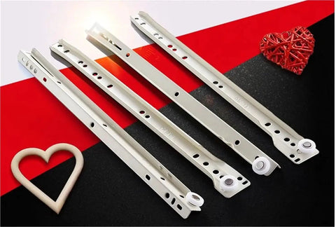 Smooth Drawer Slides And Cabinet Rails For Kitchen, Office, And Workshop Gear, 20 Inch Double Roller Sliding Tracks, shown flat