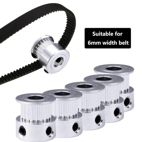 Set Of 5 GT2 20 Tooth Aluminum Timing Pulleys 6.35mm Bore For 6mm Belts Synchronous Wheel For RepRap Prusa I3 3D Printers