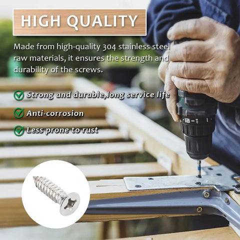 Heavy Duty Fifty Pack 12 X Half Inch Flat Head Phillips Self Tapping Screws Stainless Steel 304 being used with a power drill.