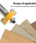 Knockout Quality 1/2 Inch Shank Rabbet Router Bit Set With Six Interchangeable Depth Bearings And Precision Carbide Cutters on various wood materials.