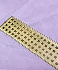 24 Inch Linear Shower Drain With Removable Cover Grid And Hair Catcher Brushed Gold Stainless Steel Trench Floor Drain