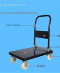 Heavy Duty Flatbed Cart Folding Platform Truck With Metal Handle For Warehouse And Garage Rugged Moving Cart With Extra Large Wheels Black Coated Steel Easy Glide Built To Haul Heavy Loads On Rough Terrain. Black steel flatbed cart with folding handle and caster wheels