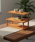 Clean 3 Tier Bamboo Cup Organizer Rack And Sharp Countertop Mug Stand For Coffee Bar Kitchen Office Storage Shelf With 6 Grid Wood Holder Setup Vibe on a wooden table with coffee cups.