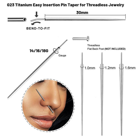Implant Grade Titanium Insertion Pin Taper 18G 16G 14G G23 For Nose Ear Navel Lip Threadless Piercings Jewelry Starter Kit 4Pcs