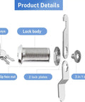 Pro Grade Zinc Alloy Cam Locks Keyed Alike 1 1/8 Inch Cylinder parts including keys, lock body, and plates for RV cabinetry.
