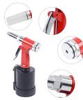 Pro Pneumatic Rivet Gun Kit With Heavy Duty Air Riveter Tool For Automotive Repair Jobs Built From Tough Stainless Steel And Durable Aluminum Alloy For Long Lasting Gutsy Performance On Every Single Job, red air riveter