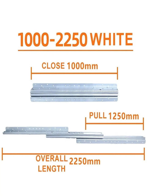 Rock Solid Three Stage Staircase Drawer Slides Silent Slick Glide Heavy Duty Extension Rails For Base Cabinets And Shoe Storage No Fuss Clip Install Cold Rolled Steel Track Up To 225Cm with measurements.