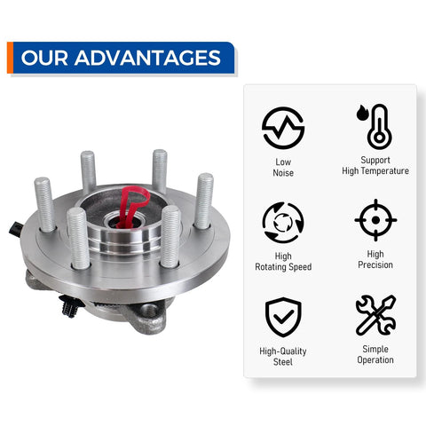 Front Wheel Hub And Bearing Assembly For 2015 2016 2017 Ford F150 4WD With ABS 6 Lugs Direct Replacement product image and features