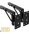 Tough As Nails 18 Inch Folding Shelf Brackets Two Pack in black with installation hardware for wall supports.