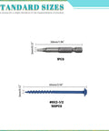 101 Piece Pocket Hole And Deck Screw Kit With Size Eight Two And A Half Inch Screws, Square Drive, Blue Anti Rust Coated Exterior Wood Screws For Decks Fences And Outdoor Projects, All In One Storage Box Included And Driver Bit showing driver bit and blue screw with measurements