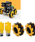Hilitand 48mm Mecanum wheel kit for TT geared motor; yellow wheels and motors for a DIY robot car