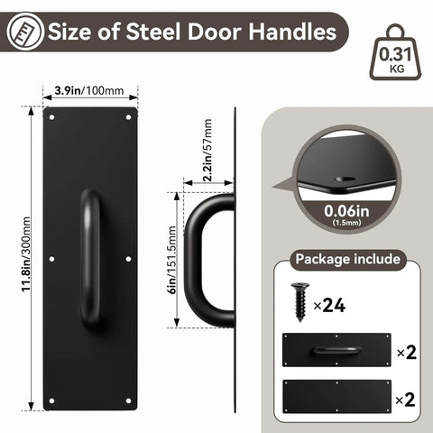 Stainless Steel Door Push Plates And Pull Handles Set For Home And Office, Rugged Heavy Duty Push Pull Door Plate Kit For Cabinets And Commercial Use, Indoor Outdoor Applications, 304 Stainless Steel, Rust Resistant, 2 Pack; 11.8 x 3.9 in black handle