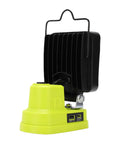 GOWENIC Cordless Floodlight, 6000lm Brightness, 360 Degree Rotating Head, side view showing battery compatibility ports and rotatable design.