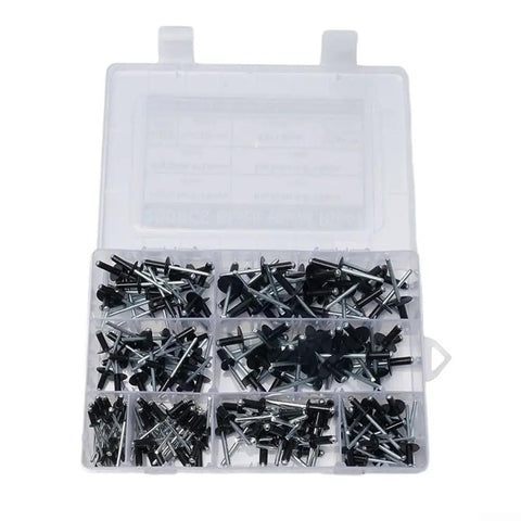200 Piece Black Aluminum Blind Rivet Kit With Storage Case, Your Go To Auto And Furniture Repair Rivet Set, 8mm To 18mm Size Range, Durable Aluminum Alloy Construction, Handy Quick Fix For Projects in organized case