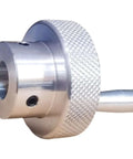Close-up of Movable Hand Wheel Round Rotating Machine Tool Handwheel With Sliding Tab Screw Lever Manipulator Gold Finish