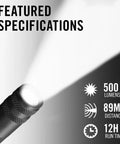 Rechargeable LED Penlight With Twist Focus System Delivers 500 Lumens In A Compact Orange Body, featured specs listed