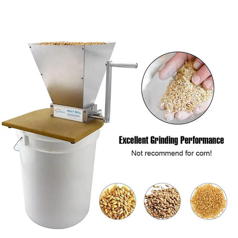 2 Roller Stainless Malted Grain Mill With 7.7 Lb Hopper For Homebrew Beer Brewing, Heavy Duty Manual Grinder, Adjustable Barley Crusher, Low Speed Drill Compatible, Ideal For Malted Barley And Wheat