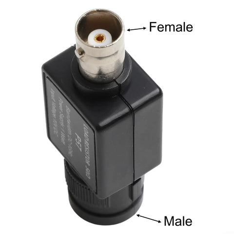 50 Ohm BNC Male to Female Adapter With 1 Watt Dummy Load Resistor, DC to 1 GHz RF Signal Testing Accessory, side view.