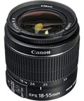 EF-S 18-55mm F3.5-5.6 IS II Lens, barrel view, showing zoom and focus rings, designed for APS-C DSLRs, great for travel and video.