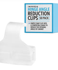Cabinet Restrictor Clips For Grass TEC 864 Hinges Snap In Hinge Stops Door Open Limiter Hidden Fit No Fuss Install Without Removing Doors DTC Compatible 50 Pack Cabinet Door Safety Stops For Kitchen And Bathroom Cabinets, shown with packaging