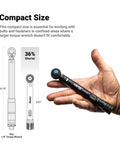 Quarter Inch Drive Mini Torque Wrench Set For Tight Spots From 30 To 140 Inch Pounds shown in hand for size reference