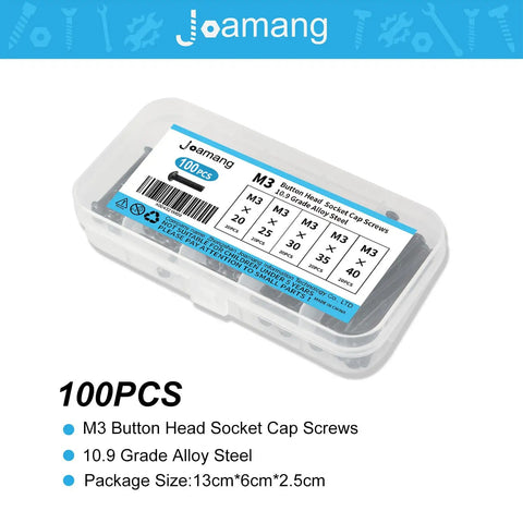 Packaging of M3 Button Head Socket Cap Screws Set 20 25 30 35 40mm Fully Threaded 10.9 Grade Alloy Steel Black Oxide Finish Kit