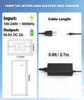 Diagram of 54.6V 2A Replacement Power Adapter For Jetson Haze Electric Bike Charger With LED Indicator Light, cable length 8.8ft