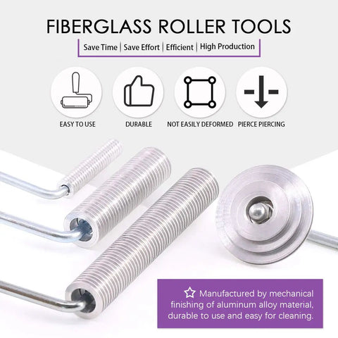 4 Piece Fiberglass Roller Tool Set With Detail Brushes And Pro Grade Glove Kit For Smooth Resin Lamination And Bubble Free Finish On Mold Resin Tub Shower And Bathtub Home DIY Projects, showcasing aluminum alloy rollers