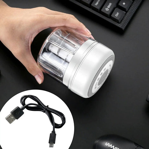 USB Rechargeable Electric Mini Garlic Chopper 100Ml Cordless Food Processor held in hand on black surface.