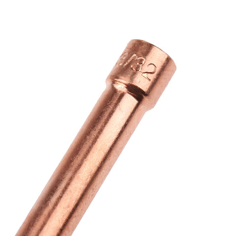 Close-up of 3/32 inch copper collet tip from TIG Collet Tips And Bodies Kit For WP17 To WP26 Torch Series, 10 Pieces, 2.4 Mm Tungsten Replacements