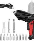 Killer 3.6V Cordless Electric Screwdriver Kit With Mini Drill Bits And One Touch Switch, compact design with charging cable and various bits.