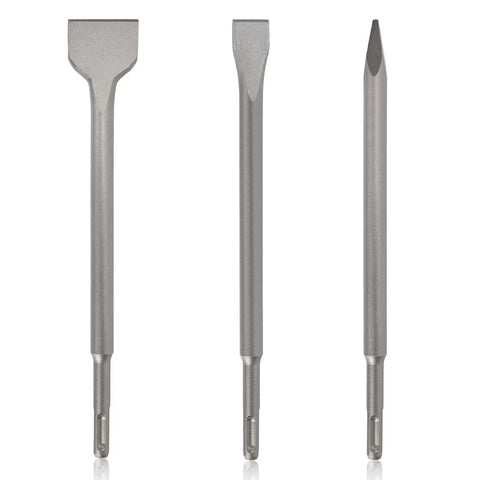 All In One Heavy Duty 3 Piece SDS Plus Chisel Set For Rotary Hammer Drills With Storage Case Includes Flat Chisel Point Chisel