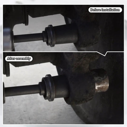 Before and after installation of Heavy Duty Truck Anchor Pin Bushing Kit For Easy Pneumatic Driver Install And Removal Get It Done Fast