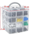 620 Piece Car Fastener Clips Kit With 24 Styles Door Rivet Repair Set For Universal Cars, Push Type Clips Multicolor Durable Fasteners stacked in clear storage box, 15x16.5 cm