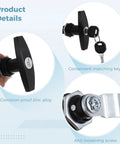 Close-up view of Four Piece T Handle Cabinet Locks With Keys For RV And Truck Storage Drawers Campers And Trailers Heavy Duty Zinc Alloy Latch Locks