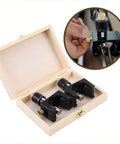 Magnetic Planer Blade Setter And Knife Setting Jig For Precise Depth With Adjustable Vernier Jointer Blades Gauge Dope Woodworking Tool shown in box and close-up.