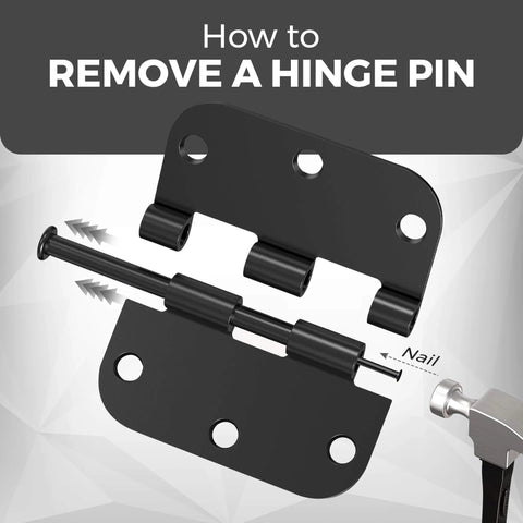 Diagram showing how to remove a hinge pin from 30 Pack Matte Black Door Hinges 3.5 Inch Radius Five Eighth Inch Interior Flat Iron.