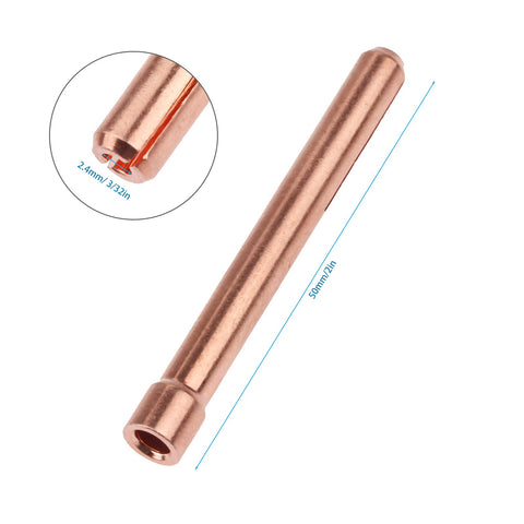 TIG Collet Tips And Bodies Kit For WP17 To WP26 Torch Series, 2.4mm copper replacement for Lincoln PTA, Miller Diamondback