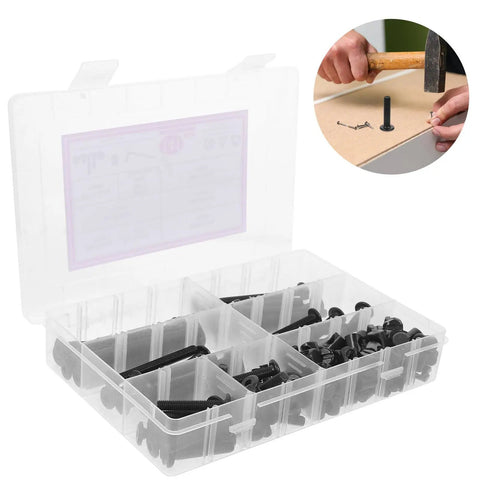 Beefy Crib Screws Kit With Aluminum Bolts And Nuts Hardware Replacement Kit 141 Piece Black Fastener Set in storage case